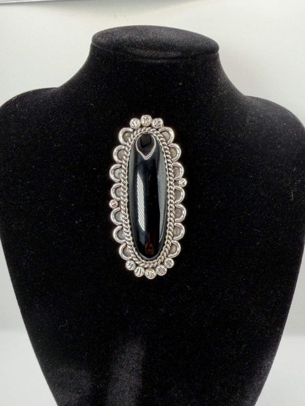 Frederick Chavez Sterling Silver Black Navajo Pin Pendant Large 25g Signed Oval